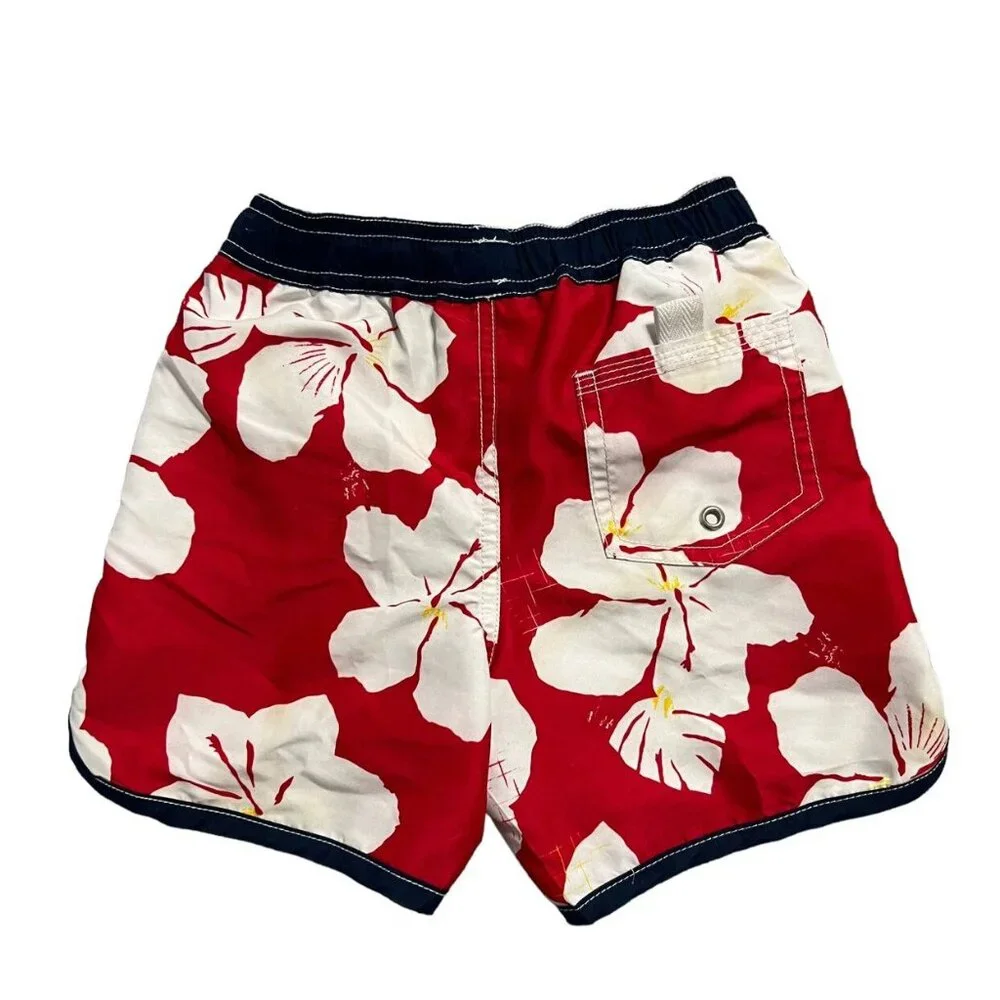 Hanna Andersson Sz 100 (4) Patriotic Hibiscus Floral Swim Trunks Shorts